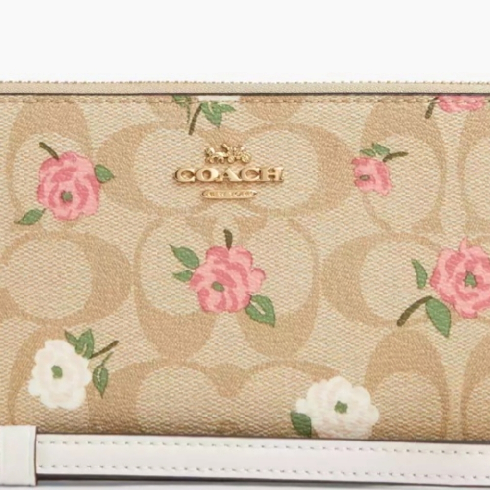 Coach large zip around wristlet wallet w floral print New w tags 12 Card Slots